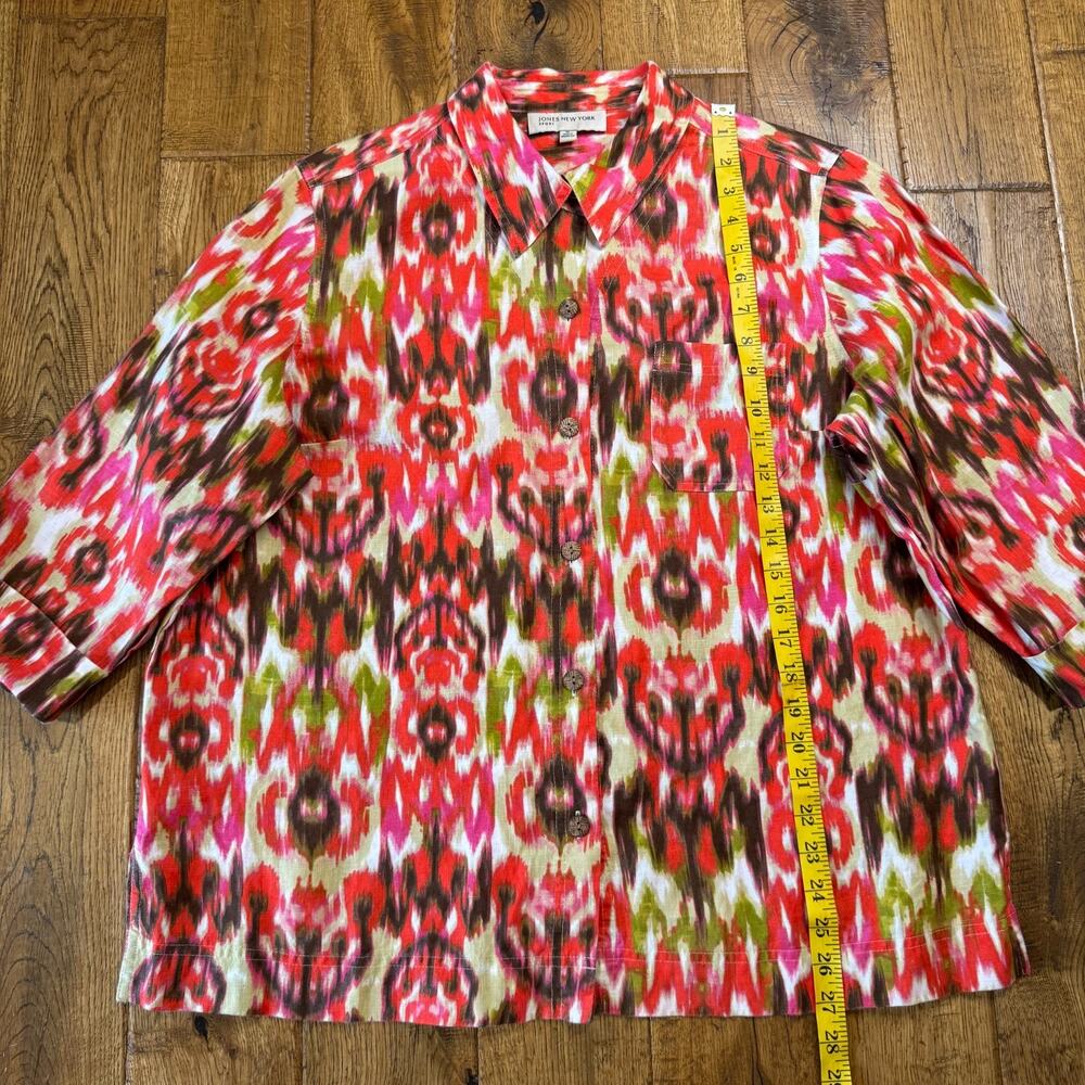 Jones New York Sport 100% Linen Blouse XL and Pants L Orange Green Button Up - Picture 11 of 14
